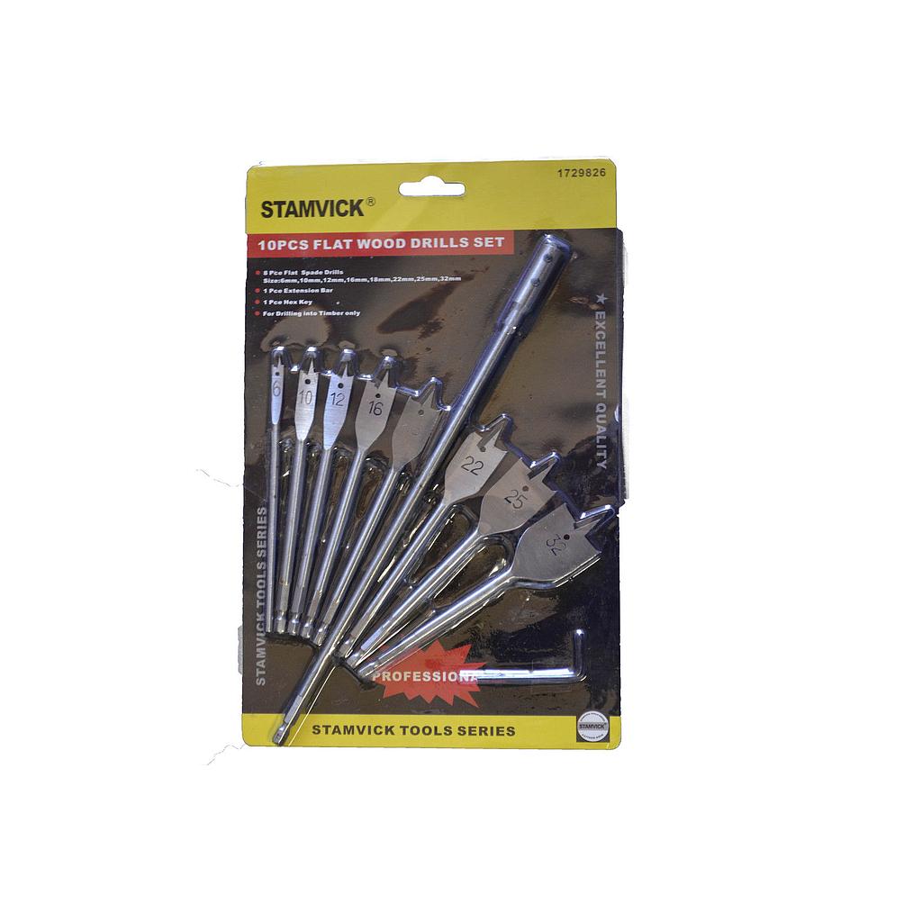 10 pcs Flat Wood bore Drill set